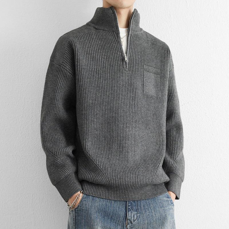 Men’s Quarter Zip Sweater | Classic Knit Jumper with Stand Collar