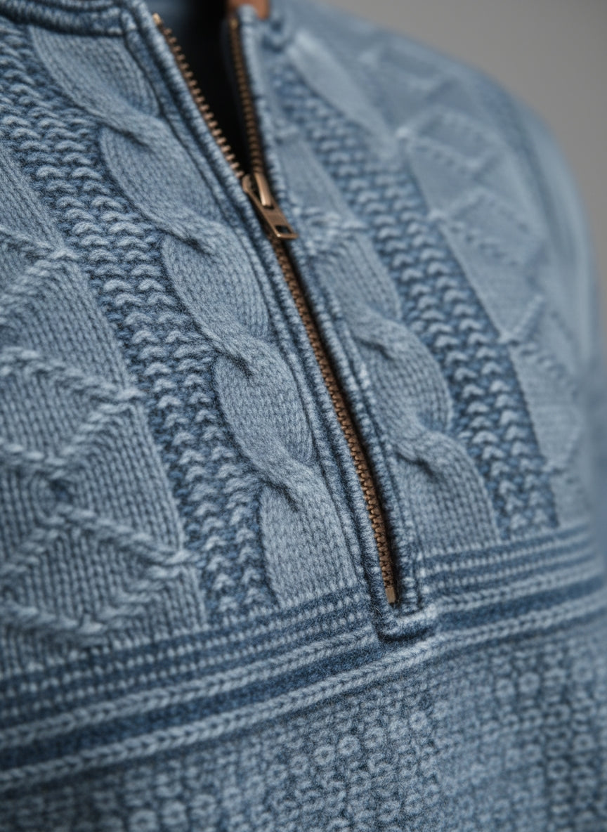 Men’s Half Zip Sweater | Classic Cable Knit Jumper for Winter