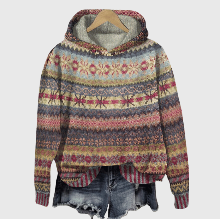 Women’s Fair Isle Hoodie with Winter Knit Pattern | Warm Ladies Jumper