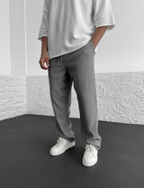 Men’s Ribbed Trousers | Elastic Waistband | Adjustable Drawstring | Relaxed Straight-Leg Fit