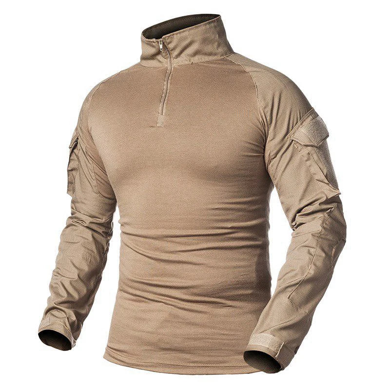 Men’s Tactical Quarter Zip Sweater with Camouflage Sleeves | Lightweight Outdoor Jumper