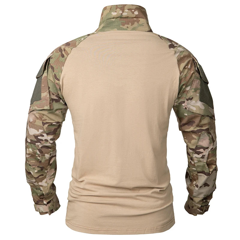 Men’s Tactical Quarter Zip Sweater with Camouflage Sleeves | Lightweight Outdoor Jumper