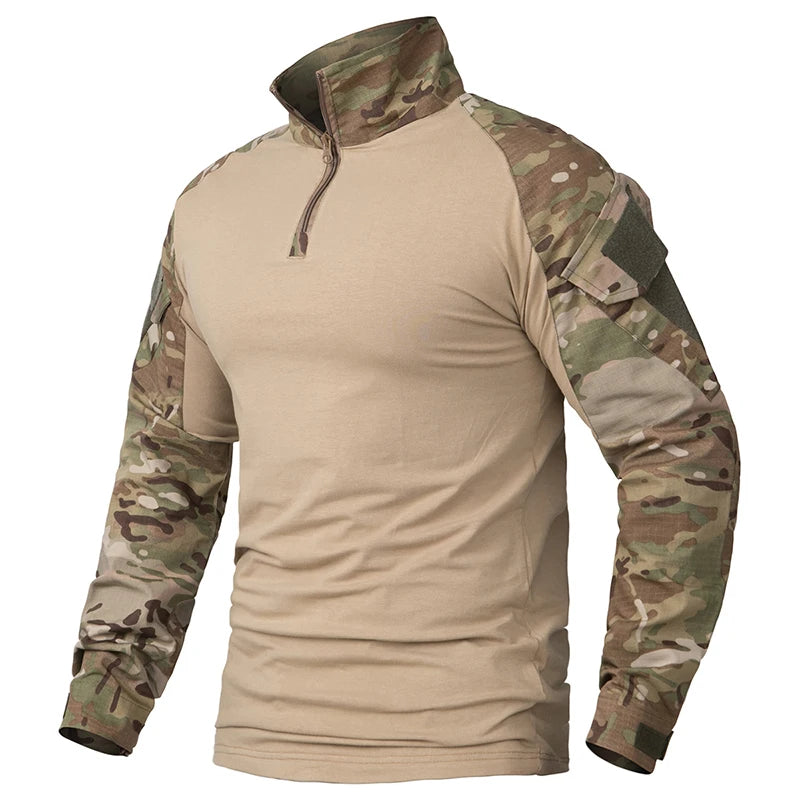 Men’s Tactical Quarter Zip Sweater with Camouflage Sleeves | Lightweight Outdoor Jumper