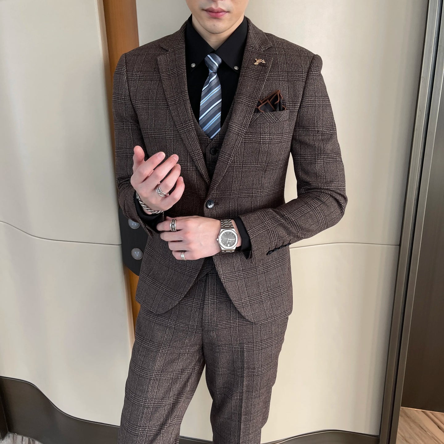 Men’s Slim Fit 3 Piece Wedding Suit | Modern Checked Tuxedo Style for Formal Events
