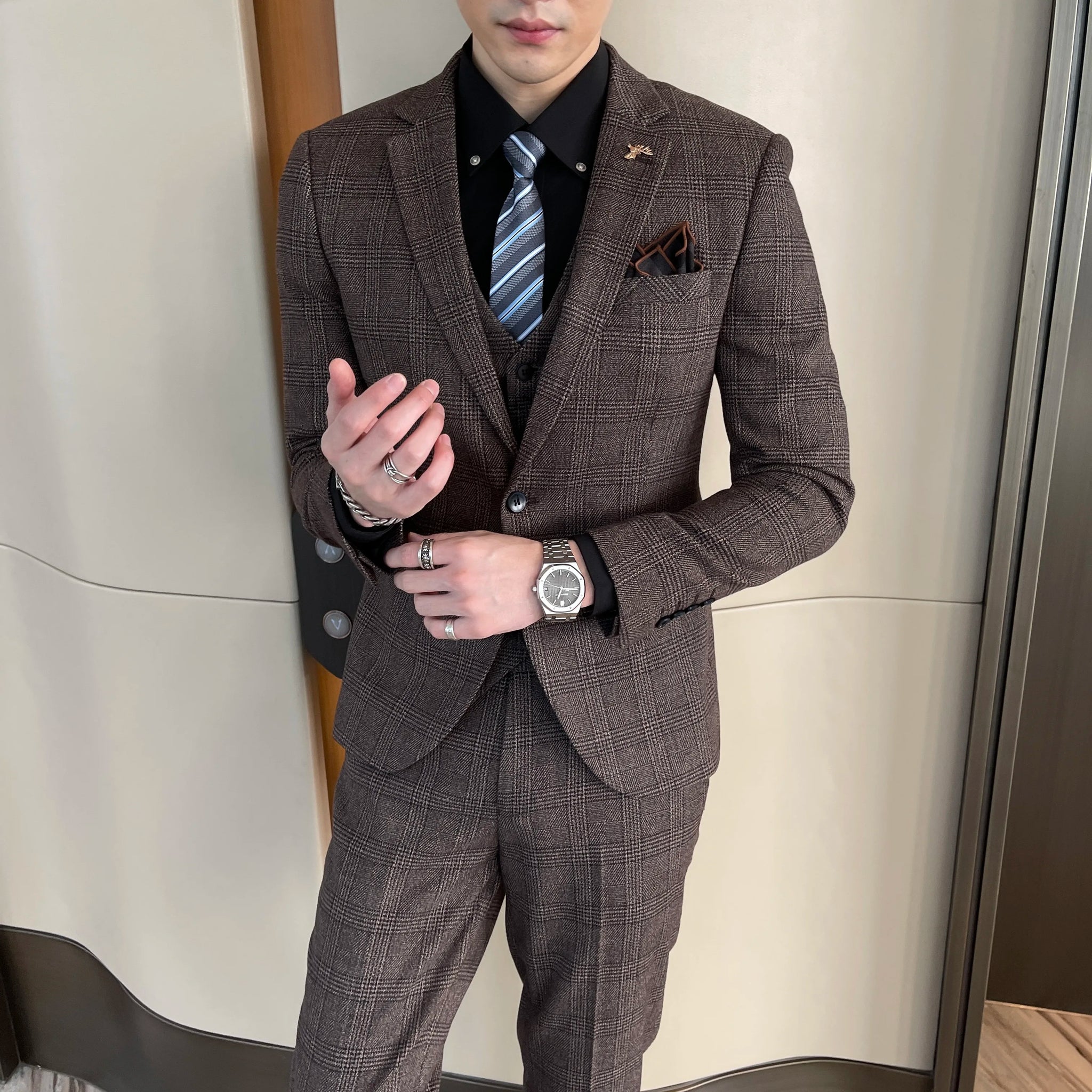 Men’s Slim Fit 3 Piece Wedding Suit | Modern Checked Tuxedo Style for Formal Events