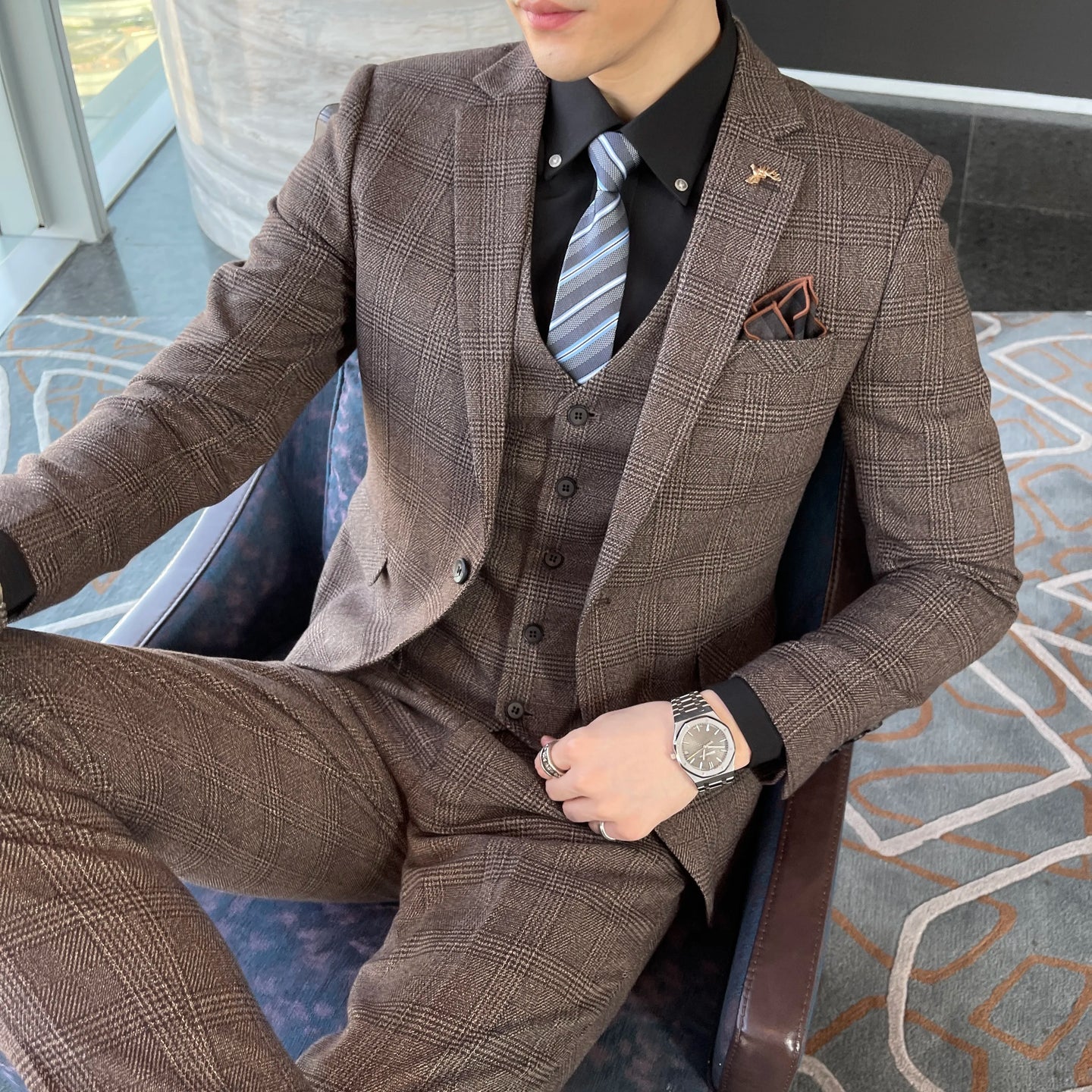 Men’s Slim Fit 3 Piece Wedding Suit | Modern Checked Tuxedo Style for Formal Events