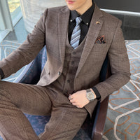 Men’s Slim Fit 3 Piece Wedding Suit | Modern Checked Tuxedo Style for Formal Events