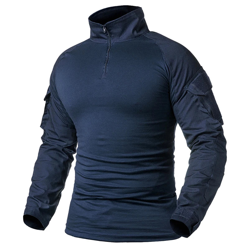 Men’s Tactical Quarter Zip Sweater with Camouflage Sleeves | Lightweight Outdoor Jumper