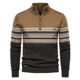 Men’s Half Zip Knitted Sweater with Retro Pattern | Warm Winter Jumper