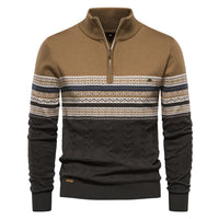 Men’s Half Zip Knitted Sweater with Retro Pattern | Warm Winter Jumper