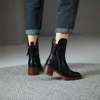Women’s Ankle Boots with Block Heel | Stylish Zipper Short Boots