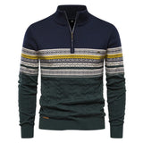 Men’s Half Zip Knitted Sweater with Retro Pattern | Warm Winter Jumper