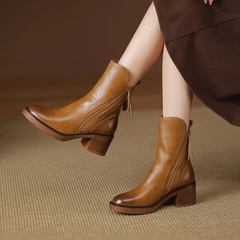 Women’s Ankle Boots with Block Heel | Stylish Zipper Short Boots