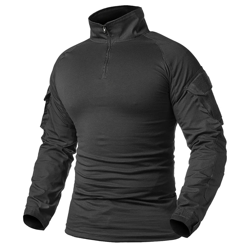 Men’s Tactical Quarter Zip Sweater with Camouflage Sleeves | Lightweight Outdoor Jumper