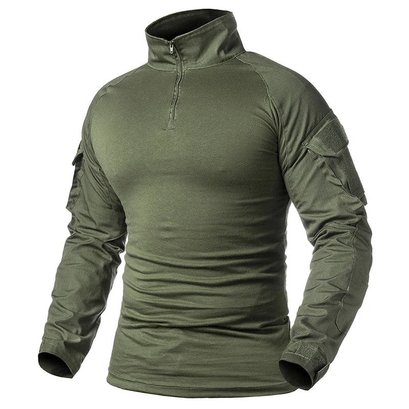 Men’s Tactical Quarter Zip Sweater with Camouflage Sleeves | Lightweight Outdoor Jumper