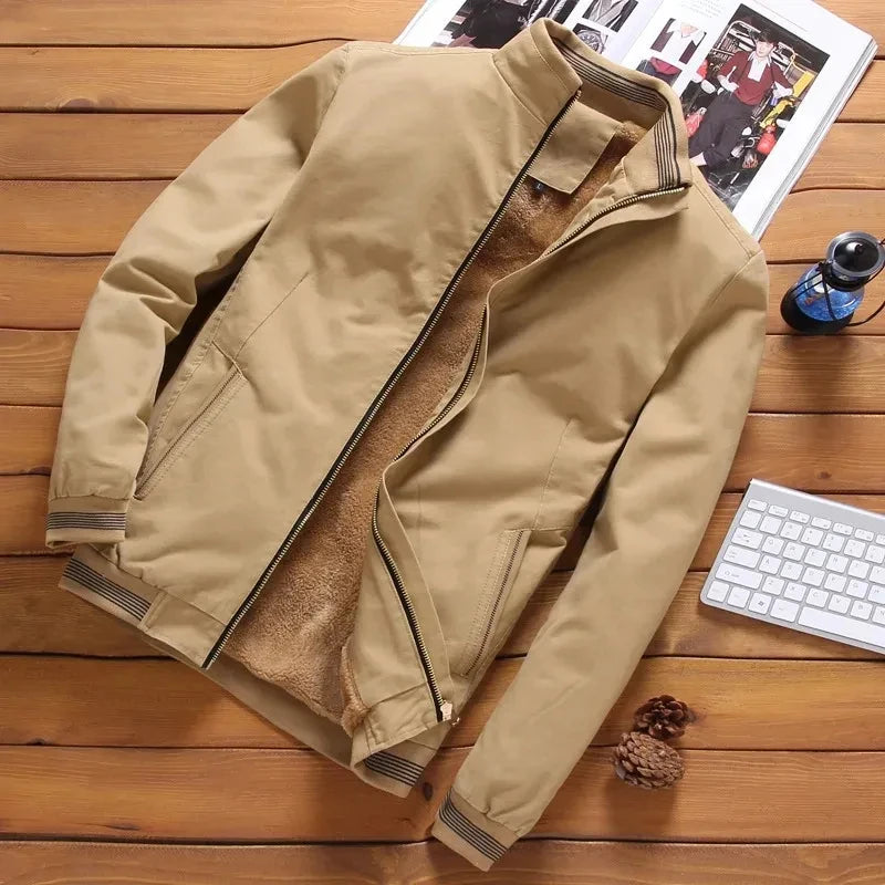 Men’s Fleece Lined Bomber Jacket with Zip | Warm Winter Casual Coat