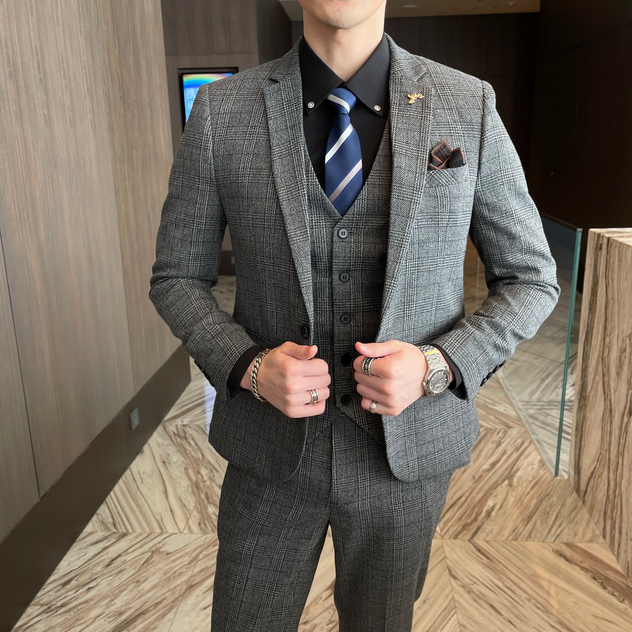 Men’s Slim Fit 3 Piece Wedding Suit | Modern Checked Tuxedo Style for Formal Events