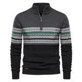 Men’s Half Zip Knitted Sweater with Retro Pattern | Warm Winter Jumper