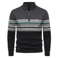 Men’s Half Zip Knitted Sweater with Retro Pattern | Warm Winter Jumper