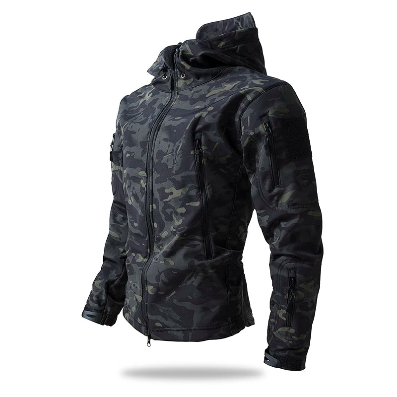 Men’s Tactical Camouflage Soft Shell Jacket with Hood | Waterproof Outdoor Coat