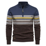 Men’s Half Zip Knitted Sweater with Retro Pattern | Warm Winter Jumper
