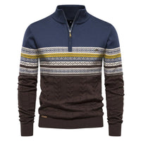 Men’s Half Zip Knitted Sweater with Retro Pattern | Warm Winter Jumper