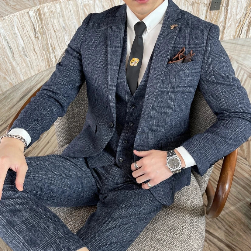 Men’s Slim Fit 3 Piece Wedding Suit | Modern Checked Tuxedo Style for Formal Events