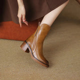 Women’s Ankle Boots with Block Heel | Stylish Zipper Short Boots