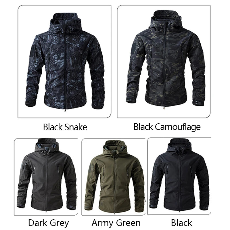 Men’s Tactical Camouflage Soft Shell Jacket with Hood | Waterproof Outdoor Coat