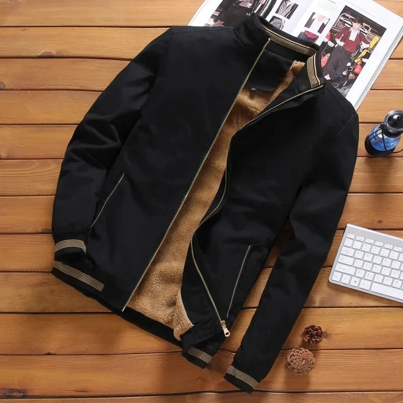 Men’s Fleece Lined Bomber Jacket with Zip | Warm Winter Casual Coat