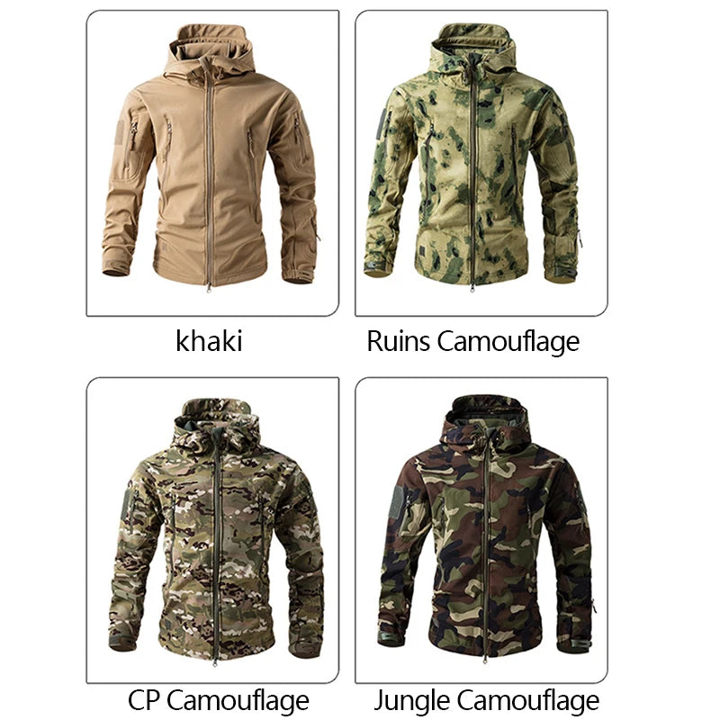 Men’s Tactical Camouflage Soft Shell Jacket with Hood | Waterproof Outdoor Coat