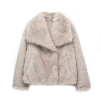 Women’s Faux Fur Winter Coat in Neutral Tone | Elegant Fluffy Jacket