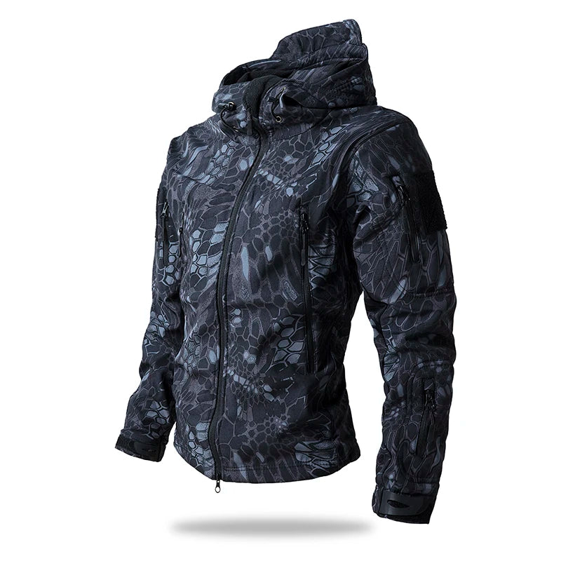 Men’s Tactical Camouflage Soft Shell Jacket with Hood | Waterproof Outdoor Coat