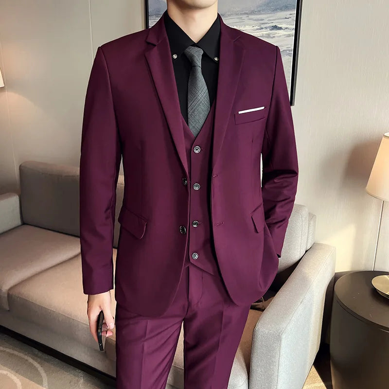 Men’s Slim Fit 3 Piece Wedding Suit | Classic Formal Suit Style for Business and Events