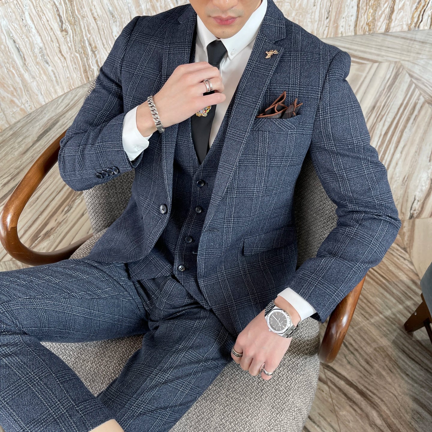 Men’s Slim Fit 3 Piece Wedding Suit | Modern Checked Tuxedo Style for Formal Events