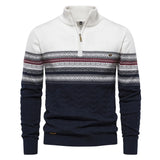Men’s Half Zip Knitted Sweater with Retro Pattern | Warm Winter Jumper