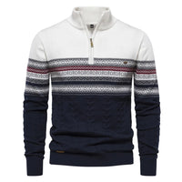Men’s Half Zip Knitted Sweater with Retro Pattern | Warm Winter Jumper