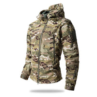 Men’s Tactical Camouflage Soft Shell Jacket with Hood | Waterproof Outdoor Coat