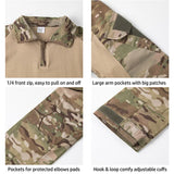 Men’s Tactical Quarter Zip Sweater with Camouflage Sleeves | Lightweight Outdoor Jumper