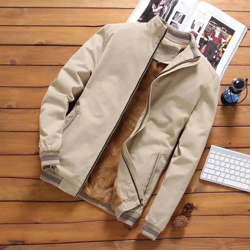 Men’s Fleece Lined Bomber Jacket with Zip | Warm Winter Casual Coat