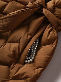 Women’s Belted Puffer Jacket in Elegant Quilted Style | Long Winter Coat