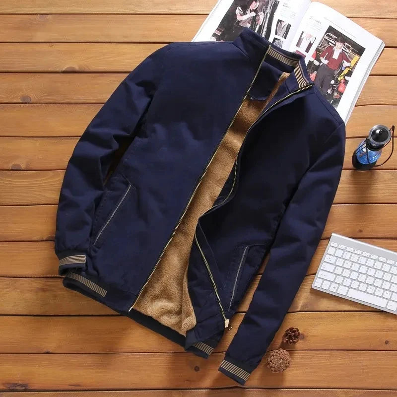 Men’s Fleece Lined Bomber Jacket with Zip | Warm Winter Casual Coat