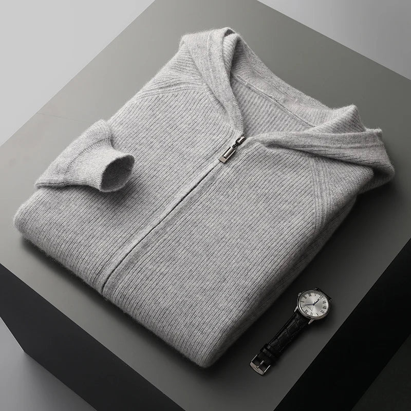 Men’s Knitted Hoodie | Zip-Up Sweater | Soft Hooded Knit | Autumn Layering Piece