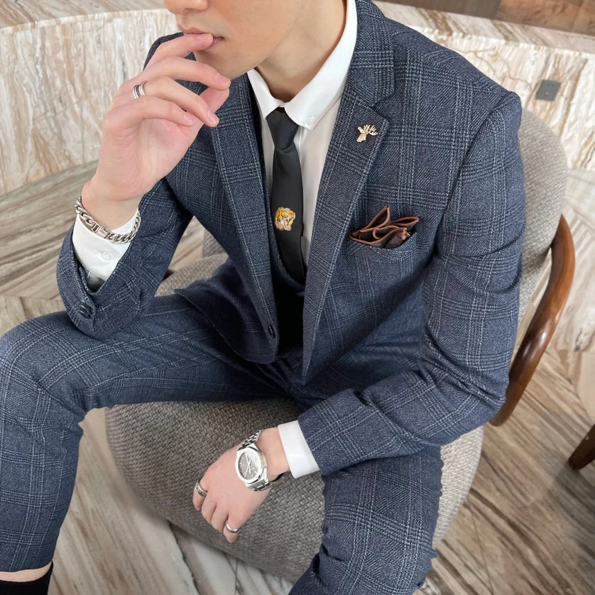 Men’s Slim Fit 3 Piece Wedding Suit | Modern Checked Tuxedo Style for Formal Events