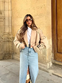 Cropped Trench Coat | Double-Breasted | Belted Waist | Autumn Layering Piece