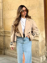 Cropped Trench Coat | Double-Breasted | Belted Waist | Autumn Layering Piece