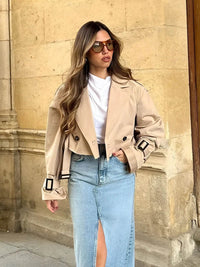 Cropped Trench Coat | Double-Breasted | Belted Waist | Autumn Layering Piece