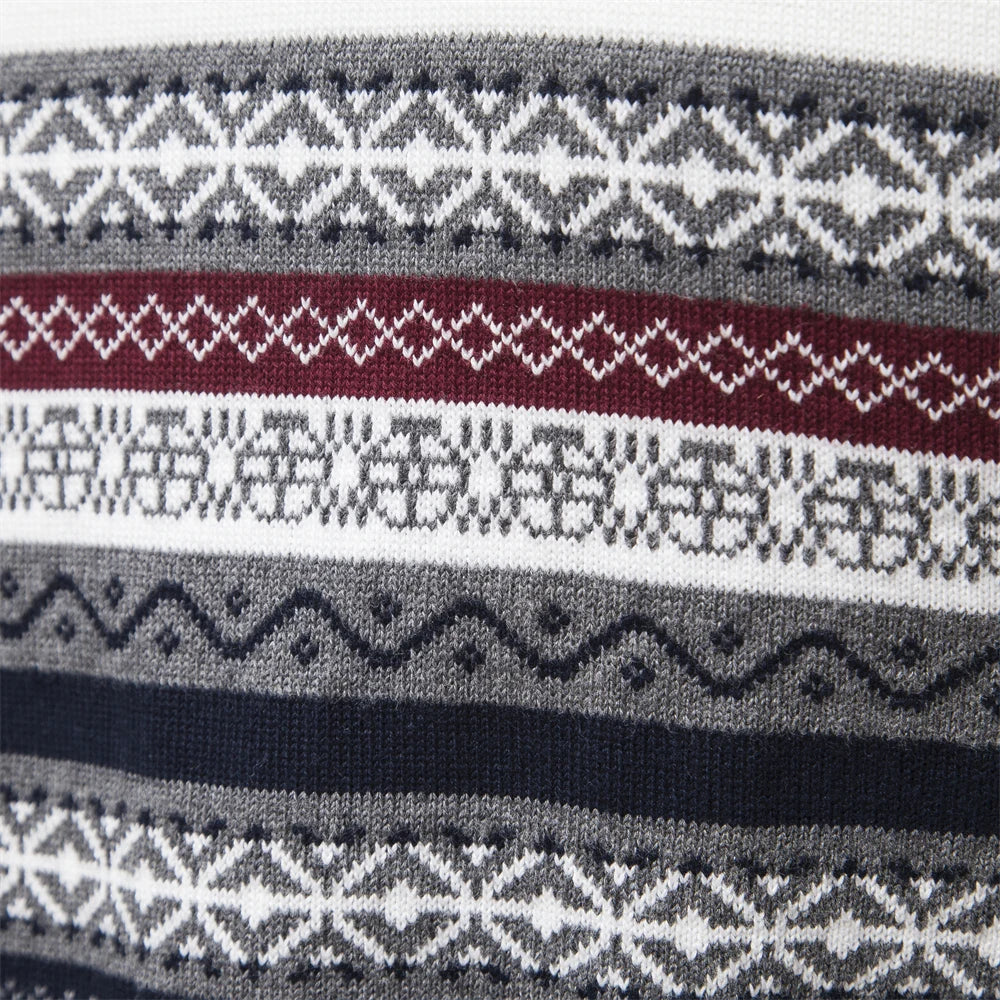 Men’s Half Zip Knitted Sweater with Retro Pattern | Warm Winter Jumper