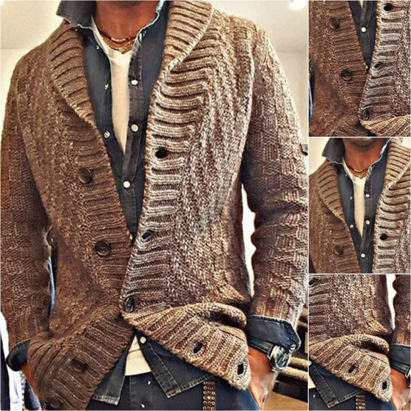 Men’s Knit Lapel Cardigan Jacket in Vintage Style | Smart Casual Sweater Coat