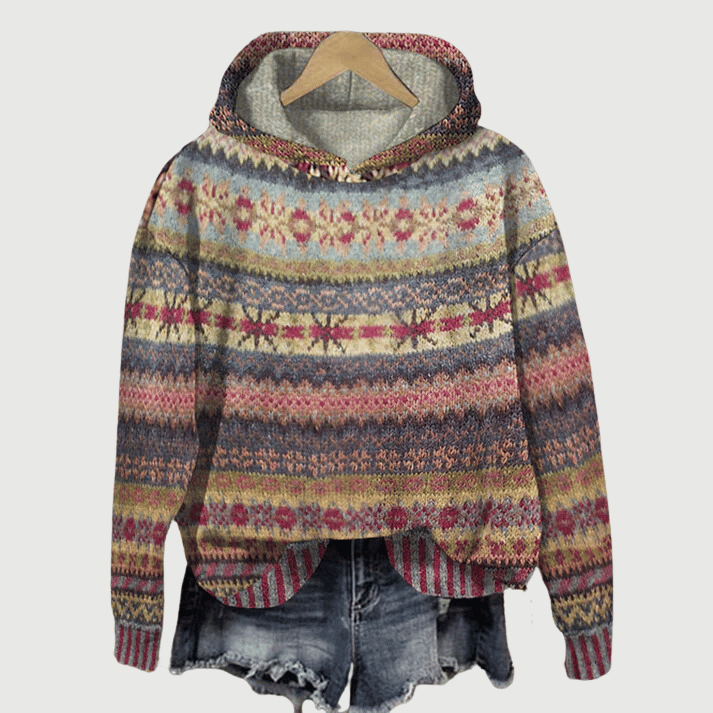 Women’s Fair Isle Hoodie with Winter Knit Pattern | Warm Ladies Jumper